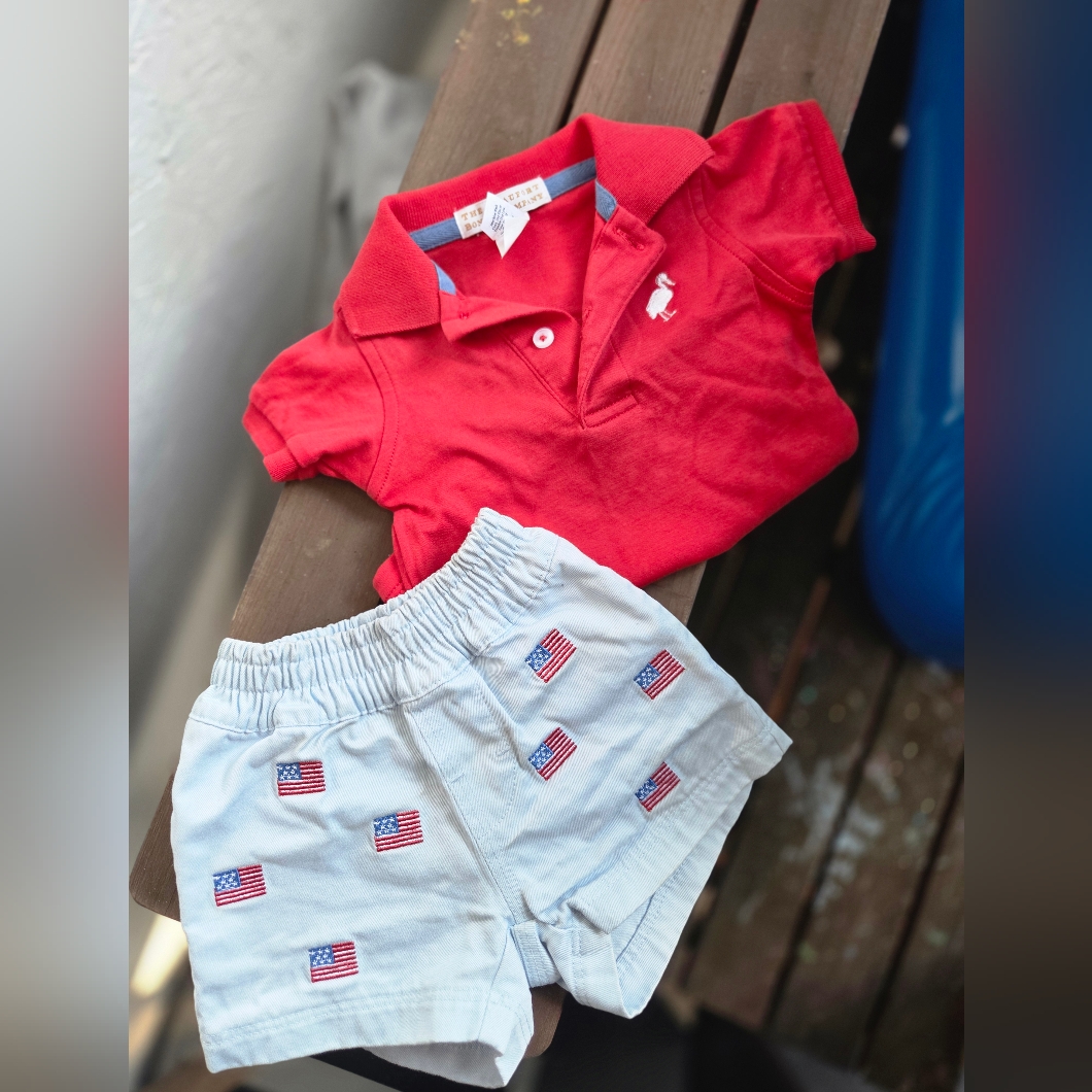 Beaufort Bonnet Red Polo Shirt And American Flag Shorts